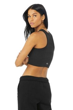 Hello, new favorite tank. The Seamless Delight High Neck Bra has an on-trend high-neck silhouette and soft, smooth feel, so you can wear it from practice to pavement without missing a beat. Pairs well with everything Alo. Studio-to-street superstar On-trend longline silhouette Medium impact — practice-perfect Designed & uniquely fit to flatter every size Wear-tested by our in-house team for the perfect fit Seamless Delight High Neck Bra Tank Top in Black, Size: Medium | Alo Yoga® High Neck Bra, Woman Back, Tank Top Bras, Back Women, Alo Yoga, Second Skin, High Neck, Perfect Fit, Tank Tops