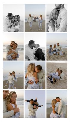 a collage of family photos on the beach