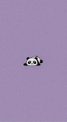 a panda bear sitting in the middle of a purple wall with black and white dots on it