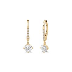 Don this pair and update your outfits with glitter hidden in your hair. These earrings are designed as leverback hoops that sit close to the earlobe. They are studded with round diamonds and dotted with a single diamond drop in a kite setting. Classic Single Earring With Round Cut, Classic Yellow Gold Lever Back Earrings, Classic Dangle Hoop Earrings With Prong Setting, White Gold Huggie Earrings With Lever Back, Classic Round Diamond Earrings With Ear Wire, Diamond Drop Earrings With Lever Back Ear Wires, Fine Jewelry Drop Earrings With Lever Back, Classic Small Hoop Single Diamond Earring, Classic Diamond Drop Earrings With Ear Wire