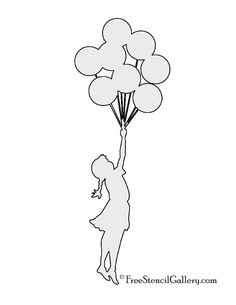 a drawing of a girl holding balloons in the air