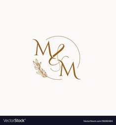 the letter m and m with an olive branch logo design for a wedding or event