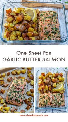 one sheet pan garlic butter salmon and potatoes