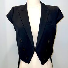 Black Short Sleeve Tuxedo Style Blazer. It’s A Size 34 Black Cropped Formal Outerwear, Formal Black Cropped Outerwear, Black Cropped Outerwear For Formal Events, Short Blazer, Tuxedo Style, Style Blazer, Blazer And Shorts, The Kooples, Colored Blazer