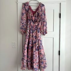 Astr Jannika Wrap Midi Dress. Size Small. Pink And Purple Floral Print. Brand New With Tags! Lace Bodycon Midi Dress, Purple Floral Print, Floral Halter Dress, Sequin Midi Dress, Lace Pink Dress, Linen Midi Dress, Halter Midi Dress, Lace Bodycon, Wrap Midi Dress