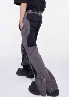 These unique straight-leg pants offer a perfect blend of style and function, featuring a futuristic double-knee design with an embroidered logo on both knees. The paneled construction, coupled with snap buttons at the leg opening for adjustability, ensures a personalized fit. In addition, a black fabric on the rear area ensures your pants stay fresh and clean-looking even after outdoor use. Crafted with premium 100% cotton fabric, these pants provide optimal comfort and durability. Futuristic do Functional Straight Leg Streetwear Pants, Functional Straight Leg Bottoms For Streetwear, Functional Wide Leg Pants For Work, Functional Straight Leg Fitted Cargo Pants, Fitted Wide Leg Techwear Cargo Pants, Urban Streetwear Pants With Reflective Details, Fitted Parachute Pants With Hip Pockets For Streetwear, Modern Fitted Pants For Streetwear, Fitted Wide-leg Pants For Streetwear