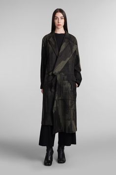 Coat in black wool, revers, long sleeves, buttons placed on the right edge , side pockets, allover pattern, back slip, raw cut hem, 80% wool, 10% poliestere, 5& acylic, 5% nylon, fully lined, 100% cupro, Made in Japan, Model is 180 cm and wears a size 1 Tailored Black Outerwear With Patch Pockets, Black Tailored Outerwear With Patch Pockets, Red Valentino Shoes, Japan Model, Allover Pattern, Zimmermann Dress, Valentino Shoes, Pleats Please Issey Miyake, Yohji Yamamoto