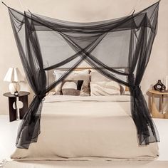 PRICES MAY VARY. Polyester FOUR SIDE OPENINGS! Our decorative black mosquito nets are designed with two overlapping openings for ease of entrance and provide a luxurious bedroom atmosphere. INSTALL IN SECONDS - NO DRILLING REQUIRED! Along with your mosquito net you receive 6 adhesive ceiling hooks that allow you to install your net in seconds. Looking for a more permanent hanging solution? We also include 6 ceiling hooks, wall plugs and 1 cord. 6 ATTACHMENT POINTS! The square design allows you t Bedroom Atmosphere, Four Post Bed, Princess Canopy Bed, Mosquito Net Bed, Letto King Size, Bed Drapes, Canopy Bed Curtains, Canopy Curtains, Bed In Corner