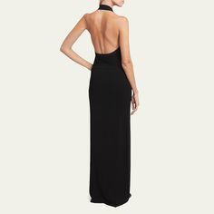 Proenza Schouler "Meryl" matte crepe knit dress featuring a low back Scoop halter neckline Sleeveless Floor sweeping hem Column silhouette Slipover style Viscose/polyester Dry clean Imported Evening Flats, Knit Maxi Dress, Cocktail Jacket, Maxi Knit Dress, Halter Neckline, Platform Pumps, Lingerie Sleepwear, Proenza Schouler, Low Back