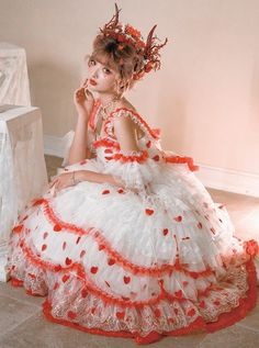 Snow Night Rose Series Flower Married Lolita Gorgeous Dress Rose Petal Heavy Industry Classic Lolita Sleeveless Dress Night Tea Party, Dress With Arm Sleeves, Tea Party Princess, Snow Night, Princess Tea Party, Classic Lolita, Heavy Industry, Arm Sleeves, Princess Wedding