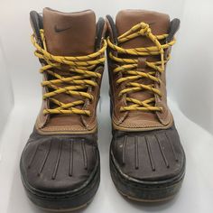 Nike ACG Woodside Duck Boots Hiking Rain Snow Youth Size 5.5Y 415077-200   Color: Brown, Black   Size: 5.5y   Features: ·       High top ·       Laces ·       Waterproof     Condition: These boots have lots of life left! Please see photos for visual inspection 😊 Check out my Ebay store for more great apparel here: https://www.ebay.com/usr/bethechangesellers We update daily! Shipping/Combine Shipping: Save money with our combined shipping deals.  Just be sure to let us know what items you are bi Nike Round Toe Hiking Boots For Outdoor Activities, Nike Round Toe Boots For Outdoor Work, Nike Hiking Boots With Round Toe For Outdoor, Nike Boots With Rubber Sole And Round Toe, Nike Waterproof Boots With Reinforced Round Toe, Nike Rugged Round Toe Boots, Nike Hiking Boots With Round Toe, Nike Round Toe Work Boots For Outdoor Activities, Nike Work Boots With Round Toe For Outdoor Activities