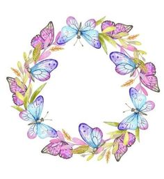 a watercolor painting of butterflies in a circle