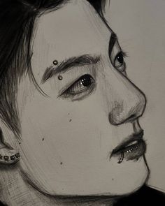 a drawing of a woman's face with piercings