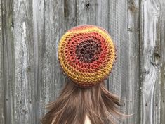 "Style: Leighton Slouch Hat- a slouchy crochet beanie. Color: This sample hat is shown in Hazelnut, rich browns, golden mustard and orange. Sizes: One size fits 20\" to 23\" (50.5 cm to 58 cm) head size. Fiber Content: 70% acrylic, 30% wool. Characteristics: Soft, slouchy, trendy. Care Instructions: Hand wash, dry flat. Every item from Pixiebell is handmade and knit or crocheted to order, unless otherwise stated in title of the item as \"ready to ship\". Production time may vary, please check th Brown Crochet Hat With Curved Brim For Fall, Brown Crochet One Size Hat, Brown Crochet Cap Hat, Brown Crochet Cap For Fall, Slouchy Brown Crochet Hat For Fall, Hipster Hat, Cap Winter, Beanie Crochet, Boho Hat