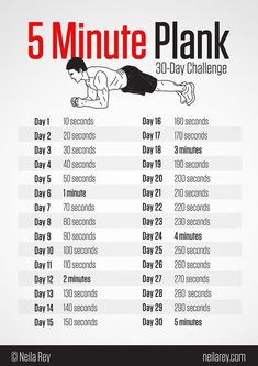 the 5 minute plank workout plan is shown in red and white with an image of a man