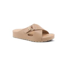 Step into effortless style with these Patrizia Rutha women's slide sandals. Click this FOOTWEAR GUIDE to find the perfect fit and more! FEATURES Gold side buckle Comfortable padded footbedDETAILS Synthetic upper and lining Polyurethane, rubber outsole Open toe Hook-and-loop tape closure 1-in. platform Spot clean Imported Size: 39. Color: Med Beige. Gender: female. Age Group: adult. Beige Slide Sandals With Textured Footbed, Beige Textured Slide Sandals, Beach Slippers With Buckle Closure Slide, Beach Slippers With Buckle Closure, Synthetic Open Toe Slippers With Buckle Closure, Synthetic Slide Slippers With Buckle Closure, Flat Mules With Buckle Closure For Vacation, Beach Slide Slippers With Buckle Closure, Synthetic Slide Wedge Sandals With Buckle Closure