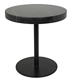 a black table with a marble top and metal base on an isolated white background,