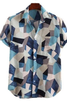 Tiles Shirt men's shirt Collared Cotton T-shirt For Beach, Collared Cotton T-shirt For The Beach, Collared Cotton Beach T-shirt, Blue Button-up T-shirt For Summer, Modern Collared T-shirt For Summer, Summer Cotton Button-up T-shirt, Casual Collared T-shirt For Summer, Summer Casual Collared T-shirt, Modern Cotton Short Sleeve Shirt For Summer