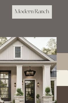 a house with white trim and black doors