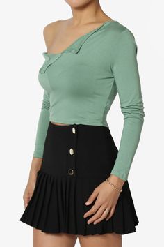 Dive into the one-shoulder trend with this chic, fitted crop top.Its asymmetric neckline and form-fitting silhouette make it perfect for pairing with high-waisted jeans or a flirty skirt for a night out or a casual day.The stretchy rayon blend ensures comfort without sacrificing style, while the sleek solid color remains versatile for any occasion.Whether you're lounging or out for a coffee, this top will keep you looking effortlessly stylish.Trendy Asymmetric Neckline: Elevate your wardrobe wit Chic One Shoulder Crop Top For Party, Trendy Cropped One Shoulder Top For Spring, Trendy One Shoulder Crop Top For Night Out, Trendy One-shoulder Crop Top For Night Out, Trendy Cropped One-shoulder Top For Spring, Chic One-shoulder Crop Top For Night Out, Trendy One Shoulder Crop Top For Spring, Trendy Fitted One Shoulder Crop Top, Spring Party One Shoulder Crop Top