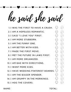 a printable to do list with the words, be said she said and hearts