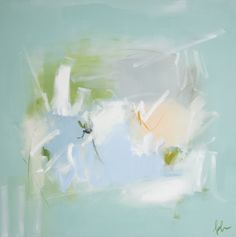 an abstract painting with white and green colors