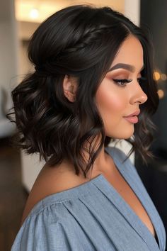 10 Cute Prom Hair Ideas for Short Hair Hairstyles For Weddings Bridesmaid Short, Hair Ideas For Prom Short, Short Hair Bridesmaid Styles, Wedding Hair Bridesmaid Short, Easy Bridesmaid Hairstyles For Short Hair, Short Hair Styles Bridesmaid, Hairstyles For Short Hair For Graduation, Cute Fancy Hairstyles For Short Hair, Engagement Photo Hairstyles Short