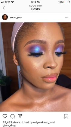 Soft Blue Makeup Looks Black Women, Blue Under Eye Makeup Black Women, Light Blue Eyeshadow Black Women, Full Glam Makeup Looks Black Women Purple, Blue Makeup Looks Black Women Glitter, Makeup 2022, Blue Makeup Looks, Soft Glam Makeup, Makeup Idea