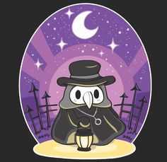 an owl wearing a hat and holding a lantern