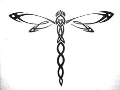 a black and white photo of a dragonfly tattoo design on a white paper background