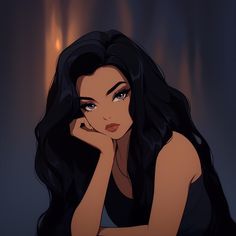 an animated image of a woman with long black hair