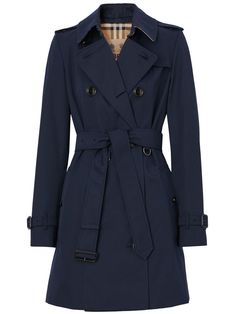 Burberry The Short Chelsea Heritage belted trench coat Navy Burberry Trench, Long Blue Coat, Navy Trench Coat Outfit Women, Navy Blue Trench Coat, Short Coats, Dark Blue Trench Coat Outfit, Navy Blue Trench Coat Outfit, Blue Trench Coat Outfit, Blue Coat