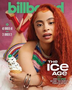 the cover of billboard magazine features an image of a woman with red hair and ice cream