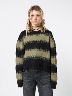 Minga London, Striped Knit Sweater, Tumblr Outfits, Boring Clothes, Fashion Wishlist, Soft Grunge, Y2k Grunge, Black Crop, Knit Jumper