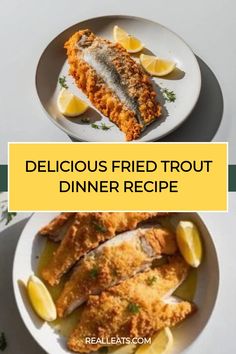 Fried trout with lemon wedges on a plate, promoting a recipe. Fried Trout Recipes, Trout Dinner Ideas, Trout Dinner, Fried Trout, Quick Dinner Options, Trout Recipes, Deep Fry, Hearty Dinner, Dinner Options