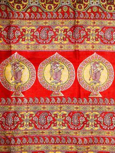 "About this item * Beautiful Multi Colored Printed 100% Pure Silk Saree . Vintage Hand Painted Chennuri Silk saree with natural colors. The Saree is created with Srikalahasti style of Kalamkari and decorated with Marriage View images, where in the \"kalam\" or pen is used for free hand drawing of the subject and filling in the colors, is entirely hand worked with natural colors. This is pure art of indian artisans.This saree is hand made and authentic. All sarees in my store are on free shipping Anarkali Kalamkari Dupatta For Puja, Red Raw Silk Traditional Wear With Kalamkari Print, Red Kalamkari Print Raw Silk Saree, Red Traditional Wear With Kalamkari Print For Puja, Red Kalamkari Print Dupatta For Traditional Ceremonies, Red Traditional Kalamkari Print Dupatta, Traditional Red Kalamkari Print Dupatta, Traditional Red Dupatta With Kalamkari Print, Red Kalamkari Print Blouse Piece For Puja