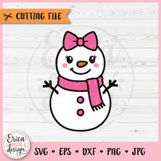 a snowman with a pink bow on it's head and the words cutting file