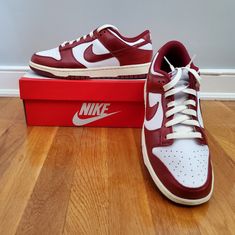 Nike Dunk Low Prm Vintage Team Red Fj4555-100 Women's Size 10.5/Men's Size 9. Classic University Red Lace-up Sneakers, Nike Lace-up Skate Shoes With Red Sole, Classic Nike Sneakers With Red Sole, Nike Low-top Skate Shoes With Red Sole, Classic Nike Sneakers In University Red, Red Custom Low-top Sneakers With Rubber Sole, Custom Red Low-top Sneakers With Rubber Sole, Classic Custom Sneakers In University Red With Branded Insole, Red Low-top Custom Sneakers With Rubber Sole