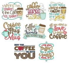 coffee quotes and sayings are on display