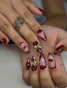 Red And Gold Nails, Cute Nail Art Designs, Nails For Kids, Cute Nail Art, Heart Nails, Nails Inspo, Nail Games, Nail Polishes, Valentines Nails