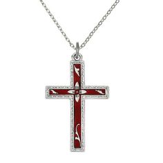 Honor your faith in a tasteful understated manner when you wear this cross pendant around your neckline. Gracefully crafted from rhodium plated sterling silver, this 29x18mm red enameled pendant features a polished finish for a gleaming shine. Swinging from an 18-inch long cable chain with spring ring clasp security, this necklace is perfect to express your faith and devotion. Metal Weight: 3.44 grams with chain Jewelry Type: Fine Chain Style: Forzantina Cable Chain Pendant Type: Cross Pendant Jewelry Finish: High Polish Gender: Unisex Chain Clasp: Spring Ring Metal: Sterling Silver Metal Color: White Enamel Color: Red Pendant with Bail Dimensions: 29mm x 18mm Chain Dimensions: 18-inch x 1.3mm Solid Flat Back Your item arrives in a complimentary green gift box with a white bow, perfect for Red Cross Pendant Necklace Gift, Red Cross Pendant Necklace For Gift, Red Cross Necklace In Sterling Silver, Red Sterling Silver Cross Necklace, Red Crucifix Cross Necklace Gift, Red Crucifix Cross Necklace For Gift, Enamel Cross, Red Pendant, Green Gift