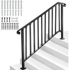 a set of stairs and railings with screwdrivers on each side, all in black