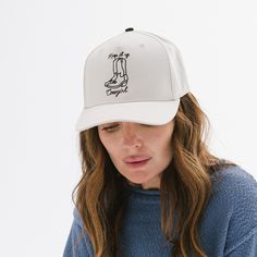 Keep it up, cowgirl! This embroidered canvas trucker hat is a little bit edgy, a bit classy cowgirl + 100% your next favorite trucker. The contrasting design from the base of the hat makes this a statement piece while staying neutral + versatile to style. Turn heads daily while out on the town, running errands or spending time with friends. This hats so cute you'll never be accused of outfit repeating. Classy Cowgirl, Embroidered Canvas, Halo Style, Wearing A Hat, Hat Making, Embroidered Design, Fashion Pictures, Hat Sizes, Running Errands