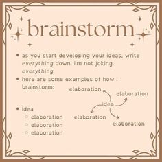 a poster with the words brainstorm written in different font styles and colors on it