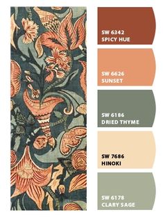 the color scheme for this wallpaper is brown, orange and green with an assortment of flowers