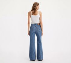 Ribcage Bell Women's Jeans - Medium Wash | Levi's® US Levi's High Rise Fitted Pants, Levi's Fitted High Waist Pants, Levi's Wide Leg Bottoms, Levi’s Ribcage Jeans, Roller Skating Outfits, Human Things, Ribcage Jeans, Bell Jeans, Levis Ribcage