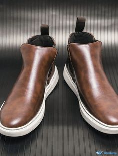 OrcaJump - Mens Casual Classic Daily Office & Career PU Booties/Ankle Boots - Black Brown Autumn Winter Brown High-top Chelsea Boots For Winter, Casual Brown High Ankle Chelsea Boots, Casual Brown Chelsea Boots With Round Toe, Brown Casual Chelsea Boots With Round Toe, Casual Brown Chelsea Ankle Boots, Casual Brown High-top Chelsea Boots, Casual Brown Ankle Chelsea Boots, Casual Brown Ankle-high Chelsea Boots, Casual Chelsea Boots With Rubber Sole