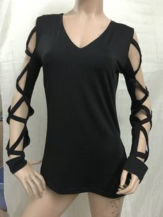 Deep v-neck can show your sexy clavicle,hollow out design can show your hot figure,irregular design make you looked much cooler,you can wear it at your daily life,get one you prefer and show yourself.Colors:Black, Gray, KhakiSize:S, M, L, XL, 2XLMaterial:VinylonSleeve Length:LongLength:LongCollar:V-neckPattern Type:SolidOccasion:DailyStyle:Sexy Summer V-neck Hollow Out Top, Edgy Hollow Out Top For Night Out, Edgy Hollow Out Tops For Party, Gothic Black V-neck Top, Black Gothic V-neck Top, Hollow Out Top For Spring Night Out, Spring Hollow Out Tops For Night Out, Hollow Out Tops For Night Out In Spring, Chic Hollow Out Tops For Night Out