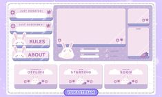 the bunny rabbit sticker sheet is displayed on a purple background with clouds and flowers