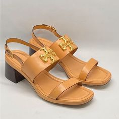 Never Worn With Box, Light Mark On The Upper Near Logo. Size 10.5 Color: Brandy Crafted Of Rich Leather, Tory Burch's Eleanor Sandals Are Highlighted With Signature Double T Logo Hardware. This Square-Toe Pair Is Anchored By A Stacked Block Heel. Leather Upper Open Toe Ankle Buckle Strap Leather/Rubber Sole Imported Stacked Block Heel, 2" (55mm) Tory Burch Eleanor, Box Light, T Logo, Slingback Sandals, Slingback Sandal, Tory Burch Shoes, Brandy, Women's Shoes Sandals, Block Heels